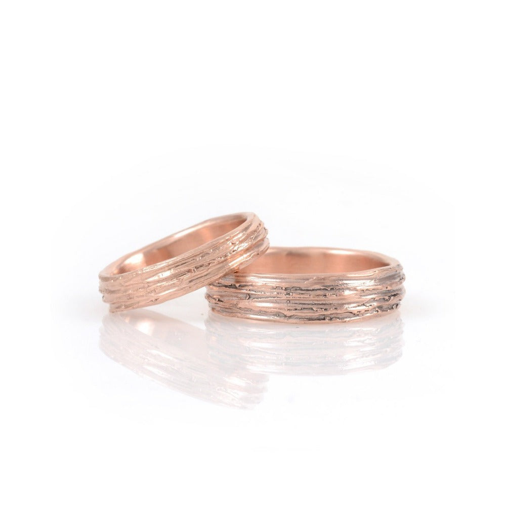 Tree Bark Wedding Rings in Rose Gold - Made to Order - Beth Cyr Handmade Jewelry