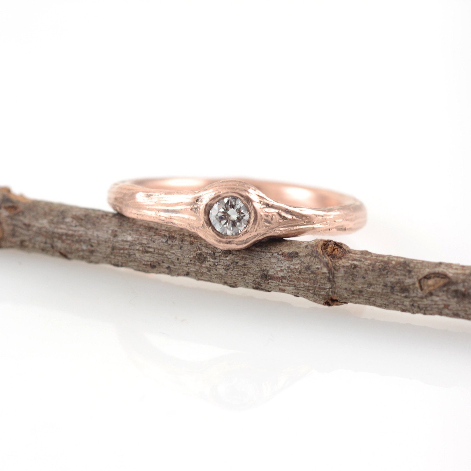 Twig Engagement Ring with .1ct Diamond in 14k Rose Gold - size 5.25 - Ready to Ship - Beth Cyr Handmade Jewelry