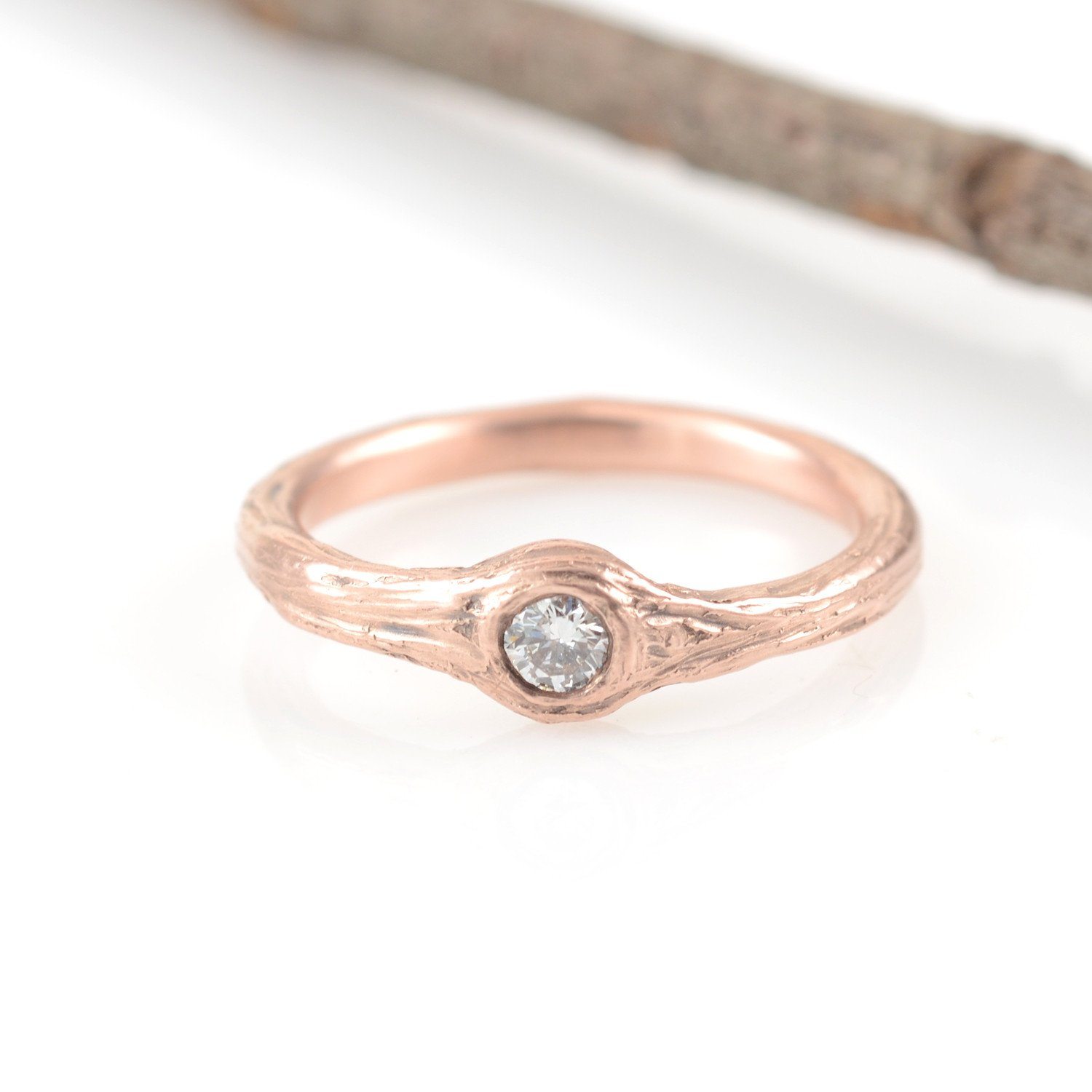 Twig Engagement Ring with .1ct Diamond in 14k Rose Gold - size 5.25 - Ready to Ship - Beth Cyr Handmade Jewelry