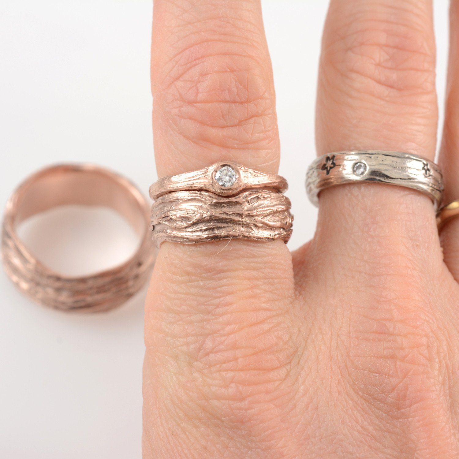 Twig Engagement Ring with .1ct Diamond in 14k Rose Gold - size 5.25 - Ready to Ship - Beth Cyr Handmade Jewelry