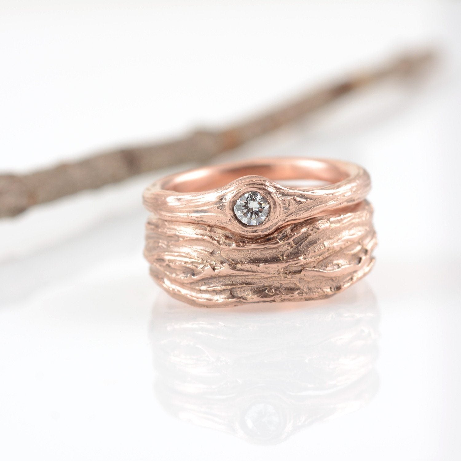 Twig Engagement Ring with .1ct Diamond in 14k Rose Gold - size 5.25 - Ready to Ship - Beth Cyr Handmade Jewelry