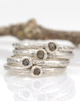 Rough Diamond Stacking Rings in Palladium Sterling Silver - Set of 4 - size 9 - Ready to Ship - Beth Cyr Handmade Jewelry