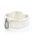 Simplicity Wide Band and Single Meteorite Ring in Palladium Sterling Silver - size 4 1/2 - Ready to Ship - Beth Cyr Handmade Jewelry