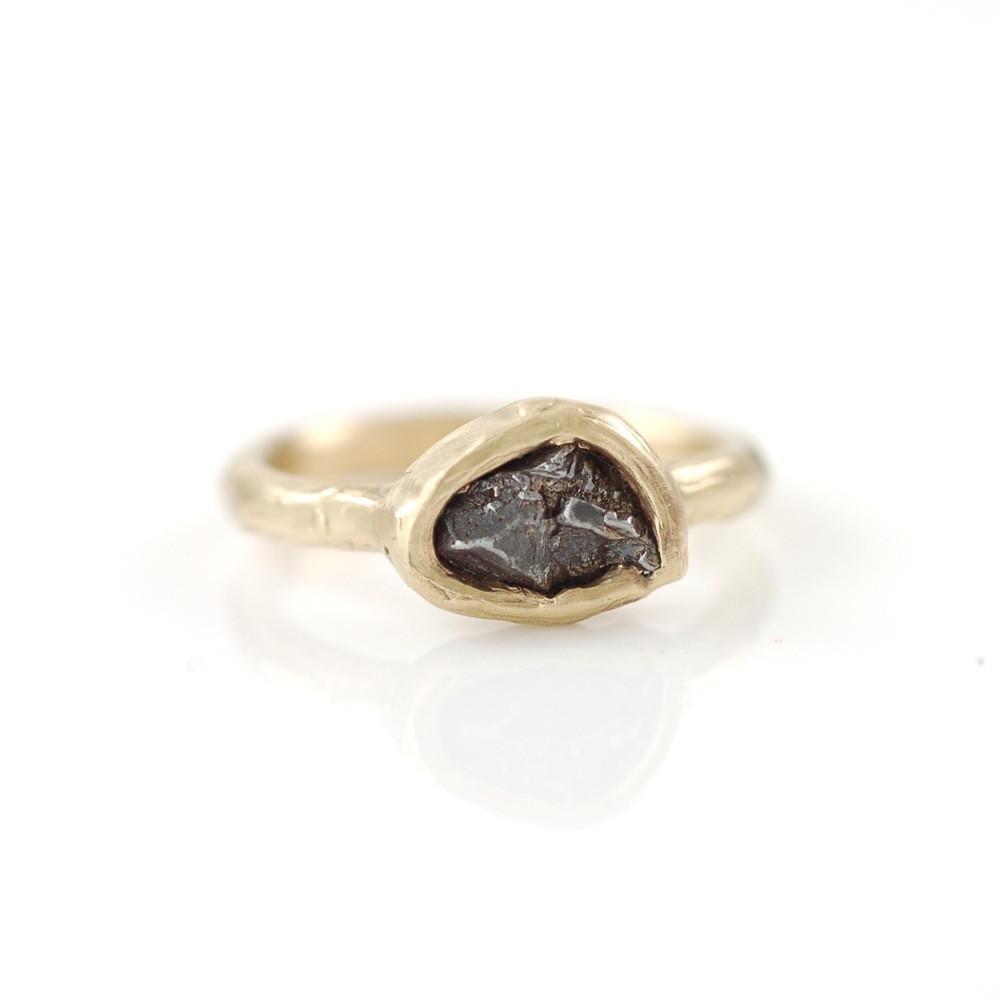 Single Meteorite Ring in 14k Yellow Gold- size 5 - Ready to Ship - Beth Cyr Handmade Jewelry