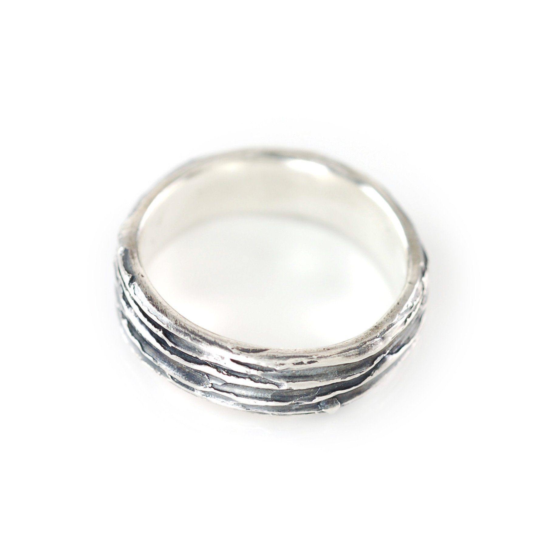 Tree Bark Ring in Palladium Sterling Silver - Size 5 - Ready to Ship - Beth Cyr Handmade Jewelry