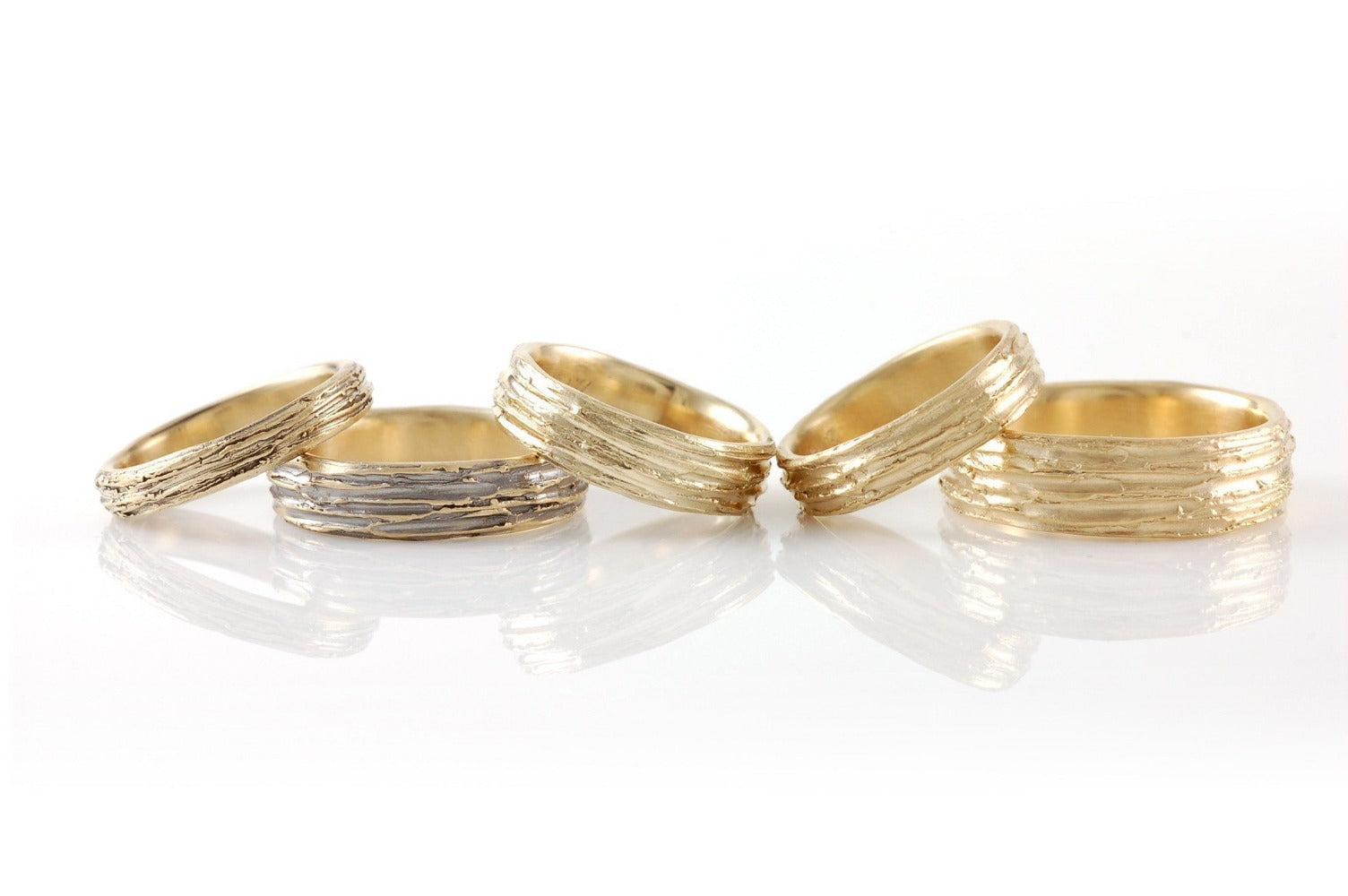 Tree Bark Wedding Rings in Yellow Gold - Made to Order - Beth Cyr Handmade Jewelry