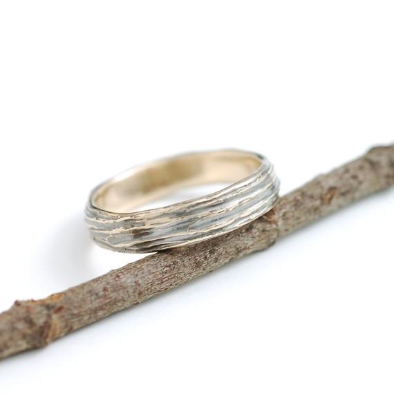 Tree Bark Wedding Rings in Yellow Gold - Made to Order - Beth Cyr Handmade Jewelry