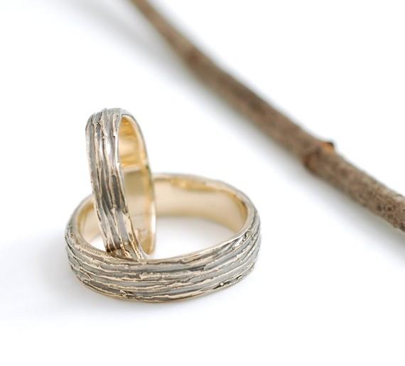 Tree Bark Wedding Rings in Yellow Gold - Made to Order - Beth Cyr Handmade Jewelry